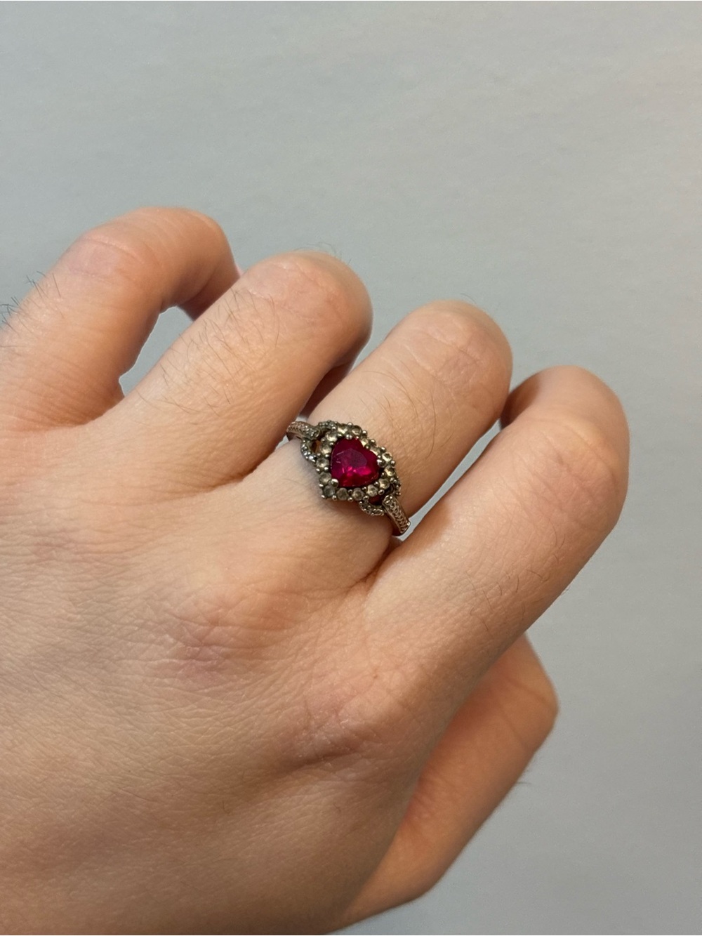 Source Unknown Heart-Shaped Ruby Halo Ring in Deep Red